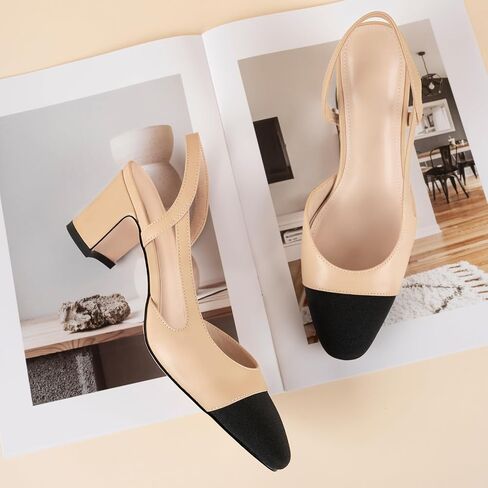MIRAAZZURRA Women Sling Back Pumps Chunky Heels Sexy Splicing Round Toe Casual Wedding Shoes for Women Fashion Dress Shoes in Kuwait