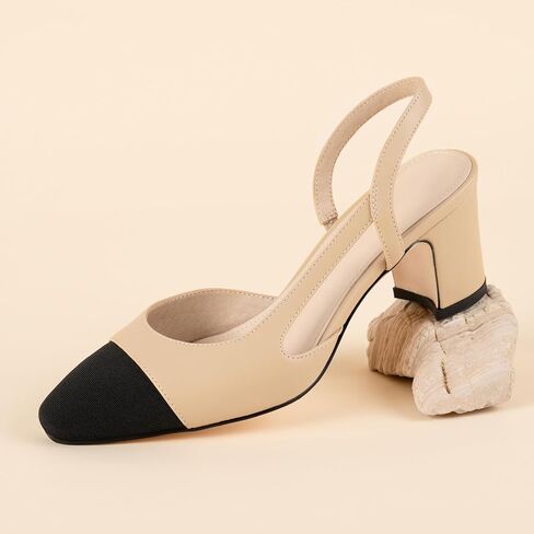 MIRAAZZURRA Women Sling Back Pumps Chunky Heels Sexy Splicing Round Toe Casual Wedding Shoes for Women Fashion Dress Shoes in Kuwait