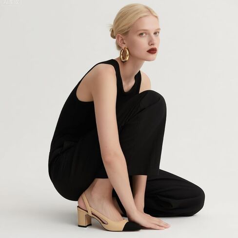 MIRAAZZURRA Women Sling Back Pumps Chunky Heels Sexy Splicing Round Toe Casual Wedding Shoes for Women Fashion Dress Shoes in Kuwait