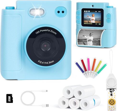 طباعة كاميرا للأطفال ، 1080p HD Dual Lens Selfie Digital Camera مع 5 لفائف ورق الطباعة وبطاقة TF 32G ، للأطفال ، لعبة طفل محمولة لمدة 3-12 من الأولاد والبنات (أسود) in Saudi Arabia