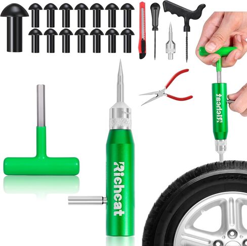 Tubeless Tire Puncture Repair Kit with Mushroom Plug, Repairs punctures and Flat Tires for Motorcycles, Cars, Trucks, ATVs in Kuwait