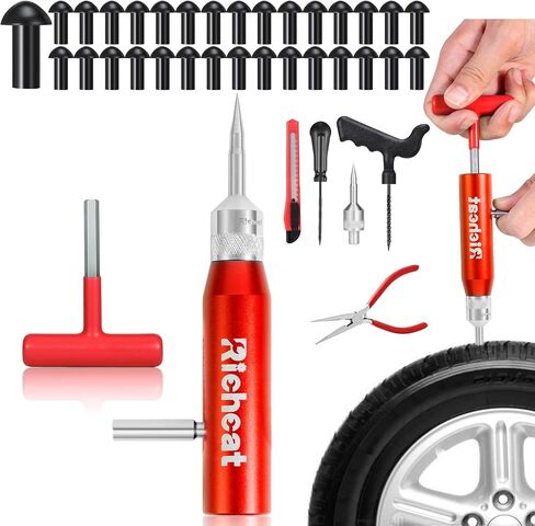 Tubeless Tire Puncture Repair Kit with Mushroom Plug, Repairs punctures and Flat Tires for Motorcycles, Cars, Trucks, ATVs in Kuwait