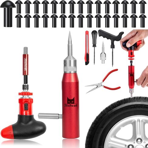 Tubeless Tire Puncture Repair Kit with Mushroom Plug, Repairs punctures and Flat Tires for Motorcycles, Cars, Trucks, ATVs in Kuwait