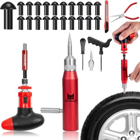 Tubeless Tire Puncture Repair Kit with Mushroom Plug, Repairs punctures and Flat Tires for Motorcycles, Cars, Trucks, ATVs in Kuwait