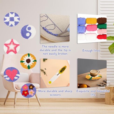 AIRDEA Punch Needle Coasters Kit,Casual Punch Needle Embroidery Complete Kits for Adults Beginner 3.29x3.29 Inches,Included All Accessories,DIY Car Coasters,Drink Coasters (Beige) in Saudi Arabia