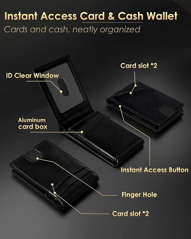 محفظة 2024 للرجال - حجب RFID [عملية وعملية] حامل بطاقة ائتمان نحيف ثنائي الطي، محفظة معدنية منبثقة مع فتحة للنقود، جيب أمامي مع نافذة لبطاقة الهوية، صندوق هدايا (ألياف الكربون) in Kuwait