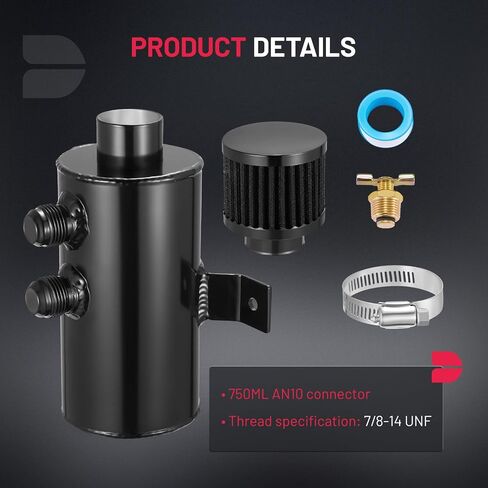 BDFHYK 750ml Oil Catch Can Tank Kit, 10AN Universal Polish Baffled Reservoir with Breather Filter and 3/8" ID Fuel Line Hose, Aluminum in Saudi Arabia