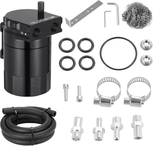 BDFHYK 750ml Oil Catch Can Tank Kit, 10AN Universal Polish Baffled Reservoir with Breather Filter and 3/8" ID Fuel Line Hose, Aluminum in Saudi Arabia