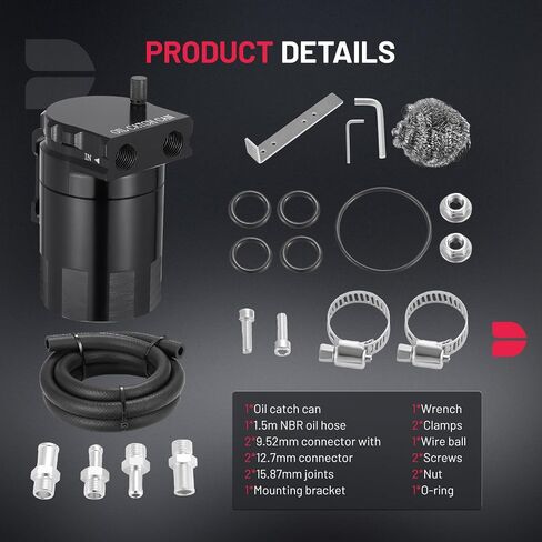 BDFHYK 750ml Oil Catch Can Tank Kit, 10AN Universal Polish Baffled Reservoir with Breather Filter and 3/8" ID Fuel Line Hose, Aluminum in Saudi Arabia