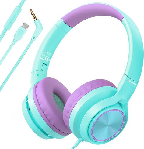 سماعات الأطفال للسفر المدرسي ، ترقية نوع USB من النوع C آمن المجلد 94 ديسيبل ، مع سماعات ميكروفون عالي الدقة قابلة للطي على الأذن للبنين/البنات/الطالب/الكمبيوتر اللوحي/السفر الأزرق in Kuwait