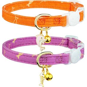 2 Pack Cotton Breakaway Cat Collar Pink Strawberries and White Heart Shaped Pendant Cute Kitten Cat Collar with Bell