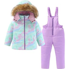 Hiheart Girls 2 Piece Snowsuit Warm Hooded Ski Jacket and Pants Set