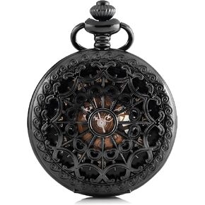 Carrie Hughes Mens Spiderman Black Steampunk Skeleton Pocket Watch with Chain in Box CHPW4