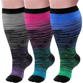 YIFVTFCK 3 Pairs Plus Size Compression Socks Wide Calf for Women Men Extra Large Size Support Socks for Nurses Pregnant