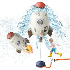 قاذفة صواريخ UXSIO Sprinkler، رشاش صاروخي للأطفال 3 4 5 6 7 8 سنوات، ألعاب مائية خارجية لحديقة الفناء الخلفي الصيفية، هدية عيد ميلاد للأولاد والبنات، رمادي
