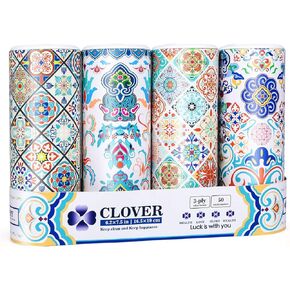 Clover Car Tissues- Facial Tissues in Canisters with Practical Cup Holder, Facial Tissues with Lotion Fit Car、Travel、Home、Office ，3-Ply, 50 Count / 4 Canisters
