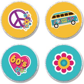 MAGJUCHE 60s Hippie Candy Stickers, 1960s Groovy Party Sticker Labels for Favors, Decorations, Fit, 304 Count