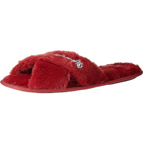 FOCO Women's NCAA College Team Script Wordmark Fuzzy Cross Slide Slippers