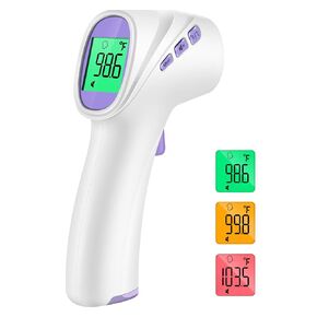 No-Touch Forehead Thermometer, Infrared Digital Thermometer for Adults, Kids & Babies, LCD Backlight Display, Fever Alarm and 1s Instant Reading - Pink