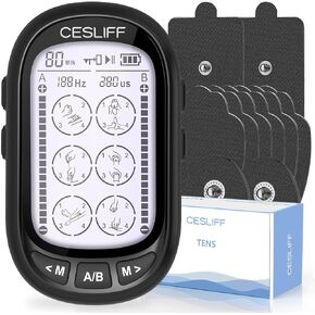 CESLIFF Dual Channel TENS EMS Unit Large Screen 24 Modes 36 Levels Intensity Muscle Stimulator, Rechargeable Electric Pulse Massager TENS Machine for Lower Back Neck Shoulder Pain Relief with 10 Pads