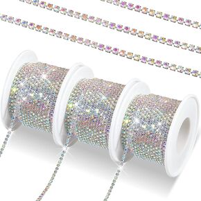 3 Rolls Total 33 Yards 2 MM Crystal Rhinestone Close Chain Trim Crystal Claw Cup Chain Sew on Trim for Sewing Crafts DIY Decoration Jewelry Wedding (Silver) in Kuwait