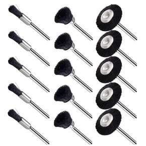 EASYIKI 15 Pieces Black Hair Polishing Brushes, Brush Wheel, Polishing Wheel Kits for Dremel Rotary Tools (1/8 Inch Shank)