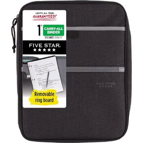 Five Star Zipper Binder, 1 Inch 3-Ring Binder, Carry-All with Internal Pockets and Dividers, 375 Total Sheet Capacity, Heathered Gray/Mint (29092BH0)