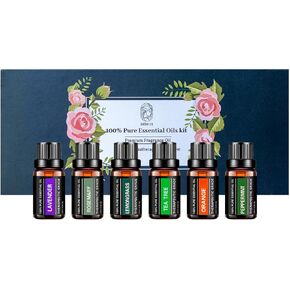Otheya Essential Oils Sets Pure Oils kit- Top 6 Aromatherapy Oils Gift Set-6 Pack, 10ML(Rosemary, Lavender, Lemon Grass, Orange, Peppermint, Tea Tree)