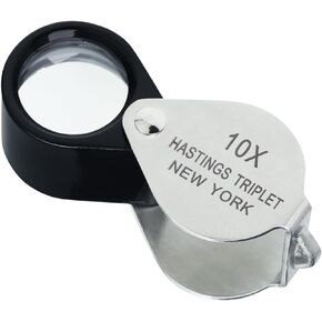 Hastings Triplet Loupe 10x Jeweler's Loupe Foldable Pocket Gem Magnifying Tool with Cloth Bag for Jewelry, Coins, Watches and Stamps