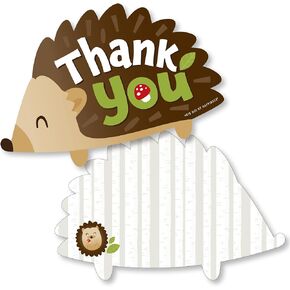Big Dot of Happiness Forest Hedgehogs - Shaped Thank You Cards - Woodland Birthday Party or Baby Shower Thank You Note Cards with Envelopes - Set of 12