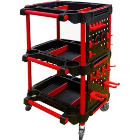 Rolling Utility Detailing Tool Cart Organizer,3 Tier Car Wash Detail Trolley with Side Hanging Plate & Hooks,for Mechanics & Detailers During Repairs Car Wash/Wax Mobile Utility Cart