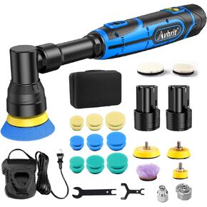 Avhrit Mini Car Polisher, Cordless Orbital Buffer with 2 Batteries Pads Kit, 5 Variable Speed 2500-6500RPM for Car Detailing 1 Inch, 1.5 Inch, 2 Inch Pads in Kuwait