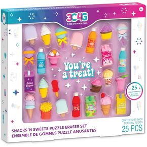 Make It Real 3C4G: Snacks 'N Sweets Puzzle Eraser Set - 25 Food-Shaped Puzzle Erasers, Pull Apart & Put Back Together, Three Cheers for Girls, Kids Ages 8+