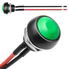 QTEATAK 1/2"(12mm) Pre-Wired Mounting Hole On/Off Mini Round Waterproof Momentary Push Button Switch JF-33B -2Pack