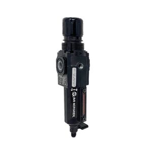 Norgren Excelon Combo Filter/Regulator, 1/4" NPT, Knob Adjust, Manual 1/4 Turn Drain, Short Metal Bowl, 40-Micron, Relieving, 5-150psi, No Gauge