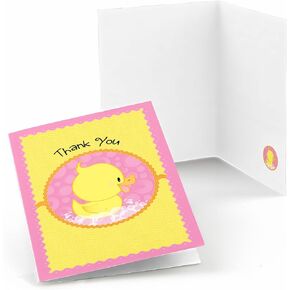 Big Dot of Happiness Pink Ducky Duck - Girl Baby Shower or Birthday Party Thank You Cards (8 count)