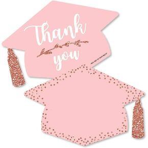 Big Dot of Happiness Rose Gold Grad - Shaped Thank You Cards - Graduation Party Thank You Note Cards with Envelopes - Set of 12