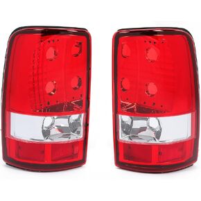 HECASA Tail Light Pair Compatible with 2000-2006 Chevy Chevrolet Tahoe GMC Yukon XL Suburban 1500 2500 Replacement for GM2819199 GM2801170 W/O Bulbs Harness Red Lens Chrome Housing Rear Brake Lamps