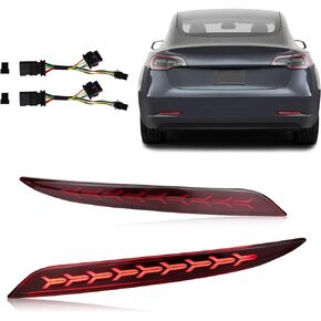 GEEGEETOP Smoked Lens Rear Fog Bumper Reflector Brake Tail Sequential Flash Singal Lights Lamp 3 in 1 Compatible with Tesl a Model Y 2022-2023 Standard Performance Arrow Style
