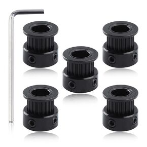 LEONTOOL 5 Pcs GT2 Aluminum Timing Belt Pulley Kit, 20 Teeth Bore 8mm GT2 Timing Pulley with Allen Wrench, Timing Pulley Aluminum Synchronous Wheel for 3D Printer Mini CNC 6mm Width GT2 Timing Belt