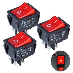 DMWD 3Pcs ON/Off Large Current Rocker Toggle Switch 35A 125VAC 40A 12VDC DPST 4Pins 2 Position Latching Switch with Pre-Wired Cables