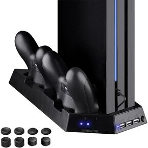 navor Multifunctional Vertical Dual Cooling Stand Charging Station Compatible with PS4 Pro, 3 Extra USB Port