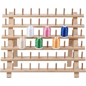 Simthread [Upgraded] 60 Spools Wooden Thread Holder, Thread Rack Organizer Stand with Hanging Hooks for Embroidery Sewing Hair Braiding