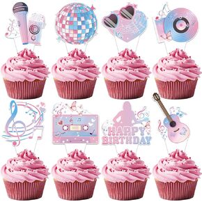 24 Pcs Popular Happy Birthday Era's Party Decorations Cupcake Toppers, Super Star Birthday Party Cake Decorations for Fans Celebration Party, Guitar Themed Party Supplies for Girls Night