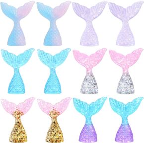 Blulu 36 Pieces Acrylic Mermaid Tails Cupcake Toppers Mini Wrappers Mermaid Tail Figurines Cake Decorations for Birthday Party, Party Supplies Favors