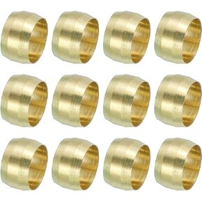 PATIKIL 10mm ID Compression Sleeve Ferrules, 12 Pack Brass Sleeve Ferrules Compression Fitting Assortment Kit for Water Oil Air Pipe