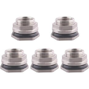 DERNORD 3/4" Female Bulkhead Water Tank Connector Stainless Steel Bulkhead Fittings Pack of 5