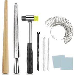 Ring Sizer Mandrel Ring Making Tool Ring Shaper Tool Fix Bent Rings Metal Size Measuring Repair Kit with Jewelry Mallet