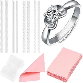 wegoup 8 Pcs Ring Sizers for Loose Rings, 28 Silver Polishing Cloths and 40 Small Plastic Bags. 4 Size Ring Size Adjuster, Polishing Cloth and Mini Plastic Bags Set for Jewelry, Earrings, Necklaces