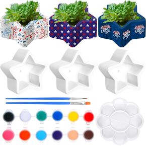 Beeveer 6 Sets Star Shaped DIY Paint Your Own Succulent Planters Star Ceramic Mini Unpainted Flower Pots Paintable Succulent Plant Pots for Adults Classroom DIY Craft Project Activity